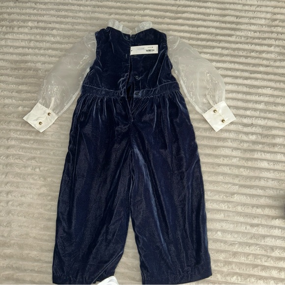 Janie and Jack Baby Girl Velvet Bow Collar Jumpsuit Blue Size 3 Toddler NWT - Picture 5 of 6